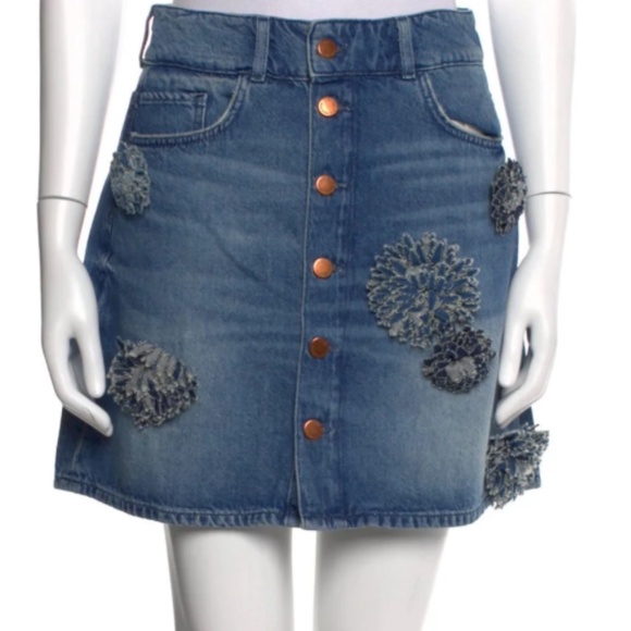 Triarchy  DENIM SKIRT WITH Floral accents - Picture 1 of 3